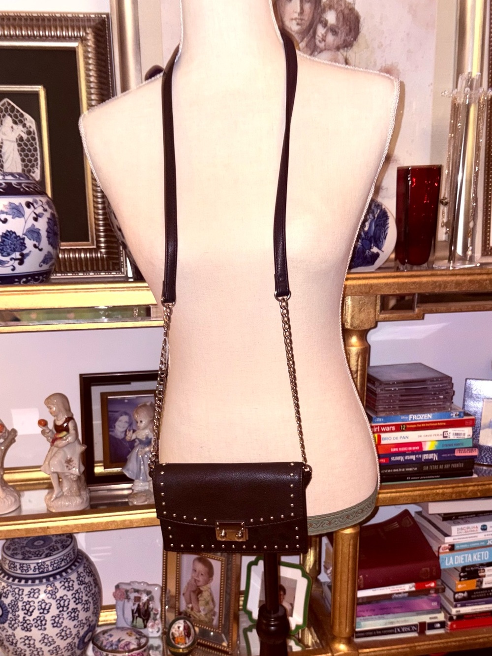 Express Black Studded Leather Crossbody with Chain Strap